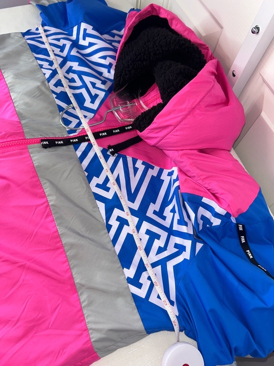 PINK Victoria's Secret Pink, Blue & Gray Hooded Sherpa Lined Windbreaker Jacket - Picture 7 of 10